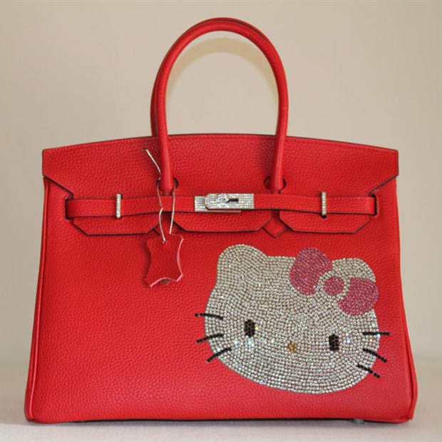 High Quality Fake Hermes Birkin Hello Kitty 35CM Togo Leather Bag Red HK0001 - Click Image to Close